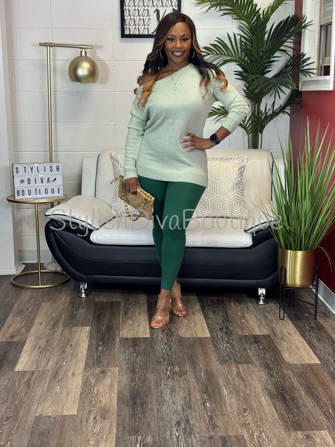Bobbi Off Shoulder Everyday Sweater (Sage)