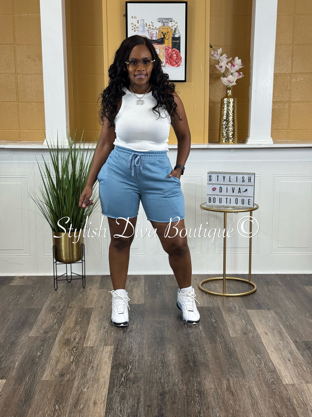 Rida Fleece Biker Shorts (Blue Grey)