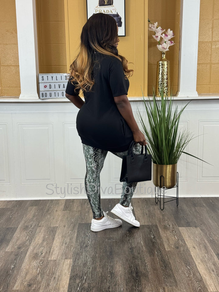 Unbothered &amp; Unmatched Set (Black/Snake Print)