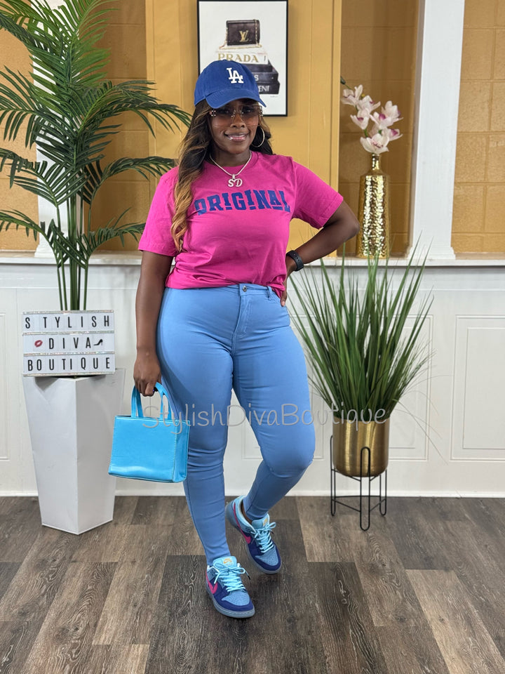ORIGINAL Signature Graphic Tee (Fuchsia Shirt/Royal Blue Print)