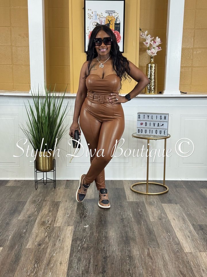 Xavia Vegan Leather Jumper (Camel Brown)