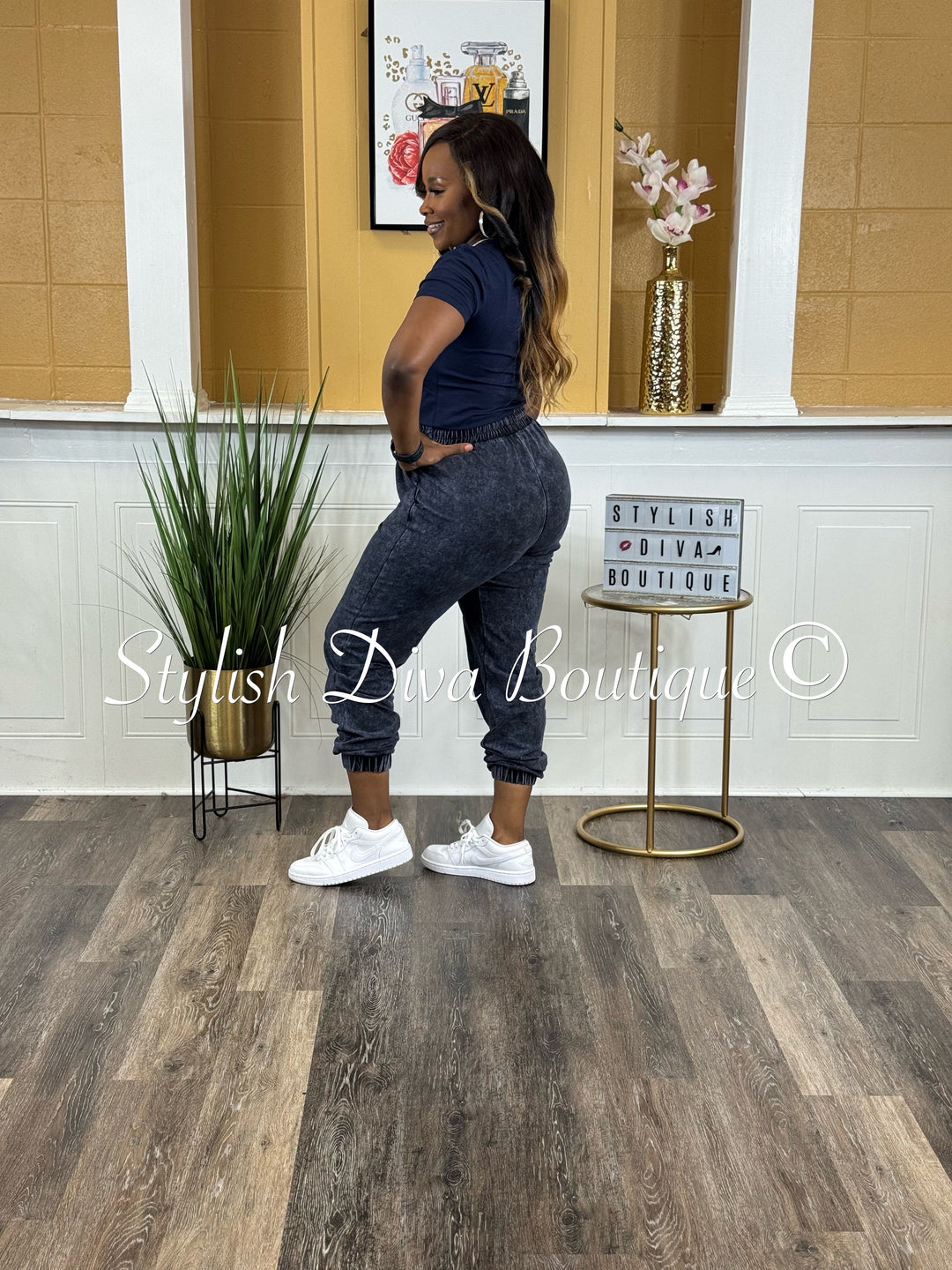 Kerrilyn Acid Wash Jogger Set (Navy)