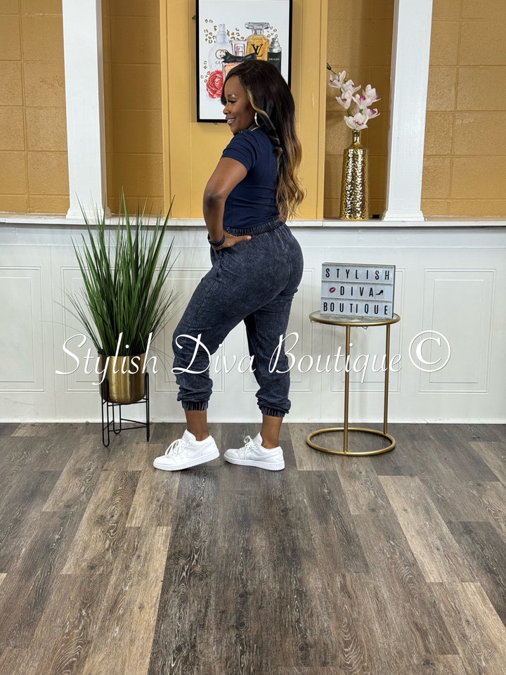 Kerrilyn Acid Wash Jogger Set (Navy)