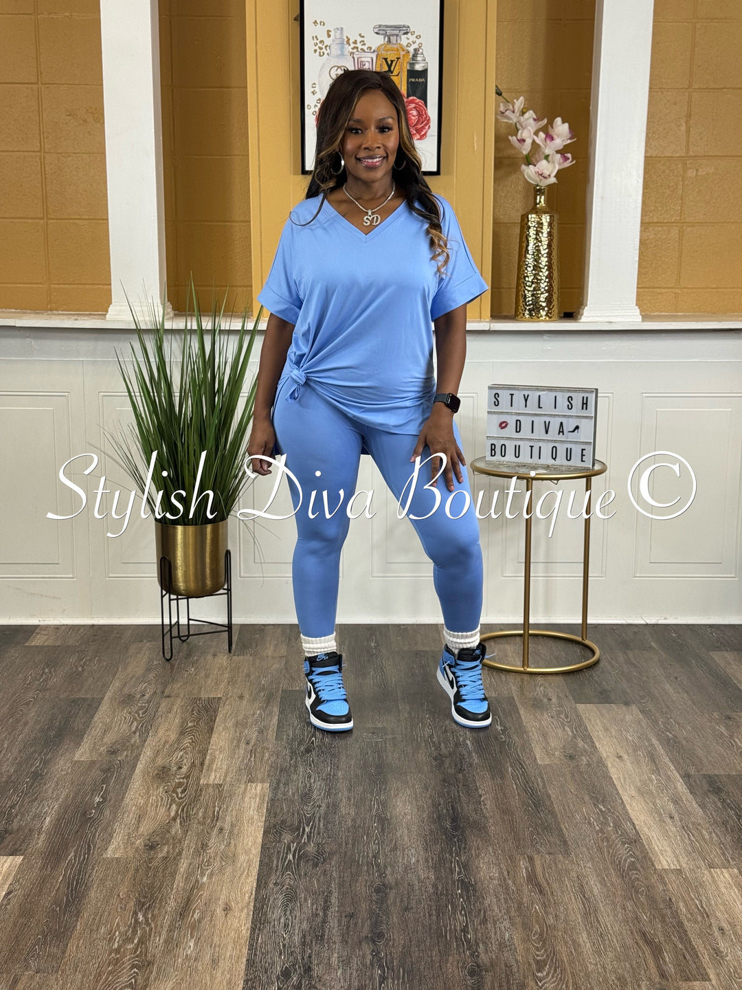 Wine and Chill Legging Set up to 3XL (Carolina Blue)