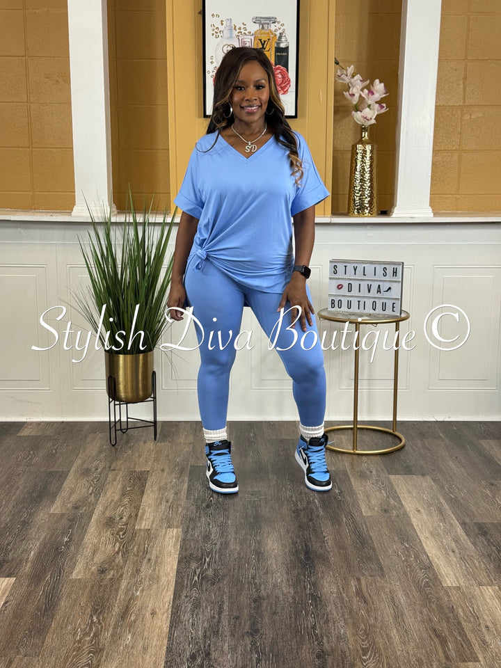 Wine and Chill Legging Set up to 3XL (Carolina Blue)