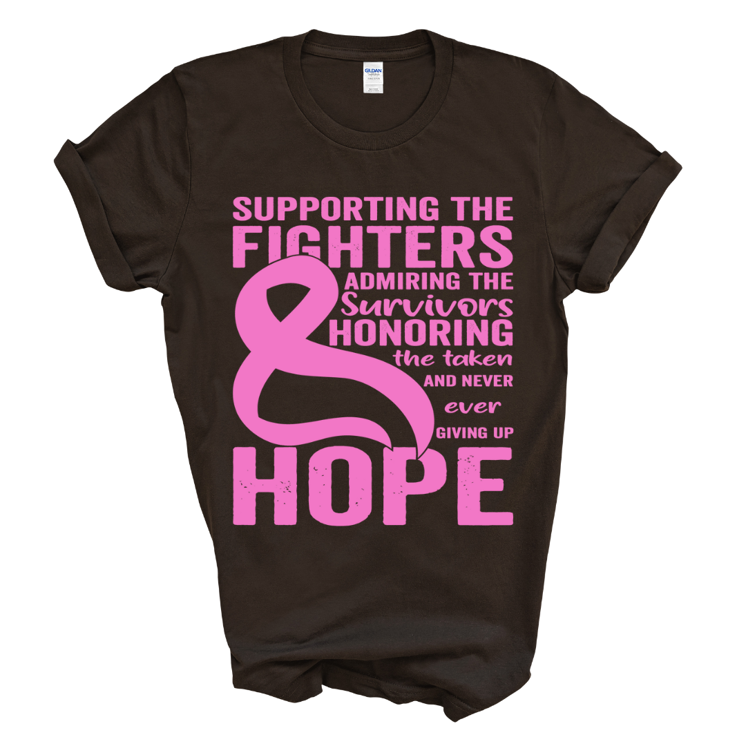Supporting the Fighters Breast Cancer T-Shirt (Pink Print)
