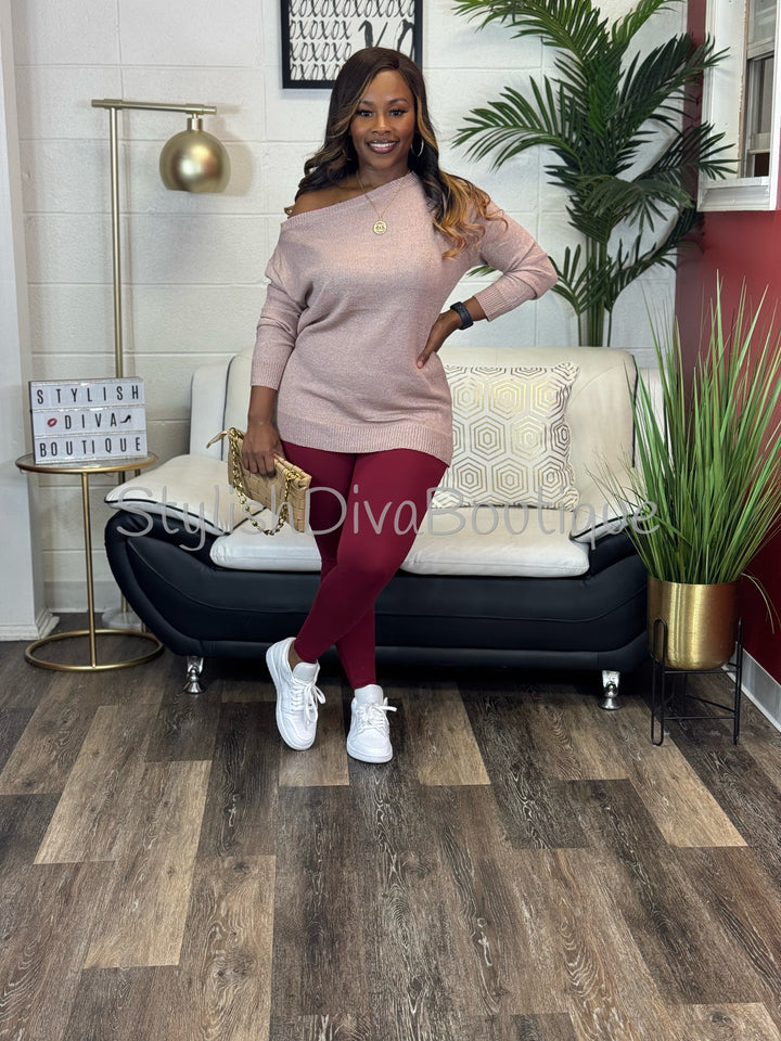 Bobbi Off Shoulder Everyday Sweater (Mauve)