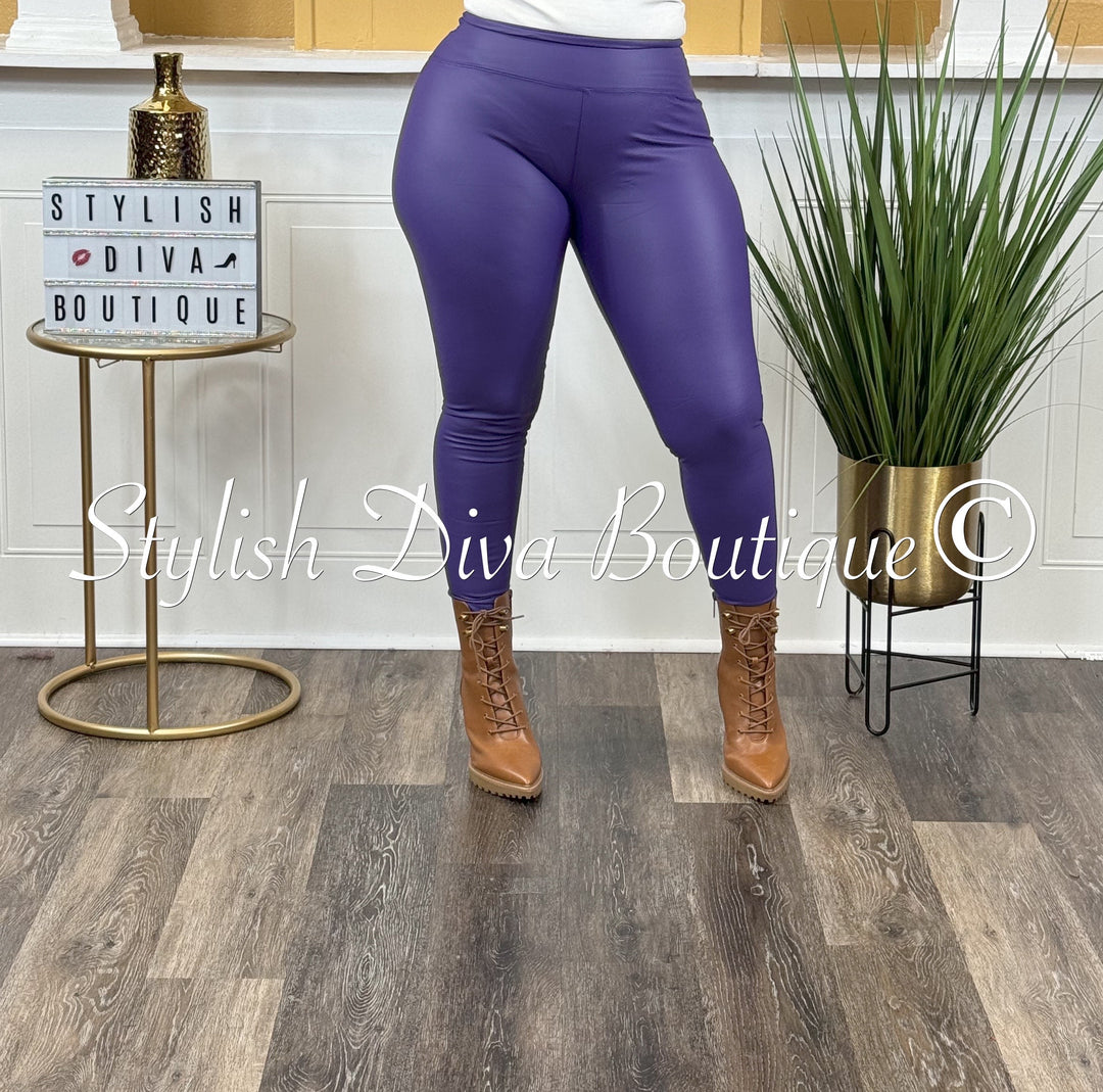 Tia Faux Leather Leggings (Purple)