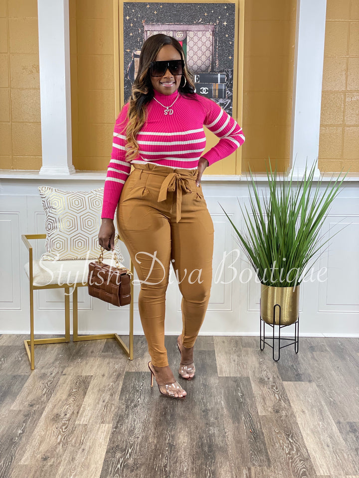 Ayler L/S Striped Sweater Top (Pink/White)