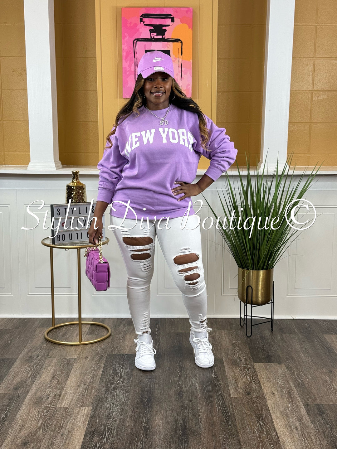 New York Oversized Sweatshirt (Lavender/White Print)