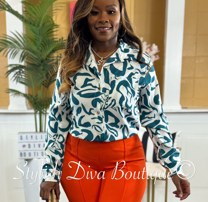 Ruthie Abstract Print Shirt (Cream/Teal)