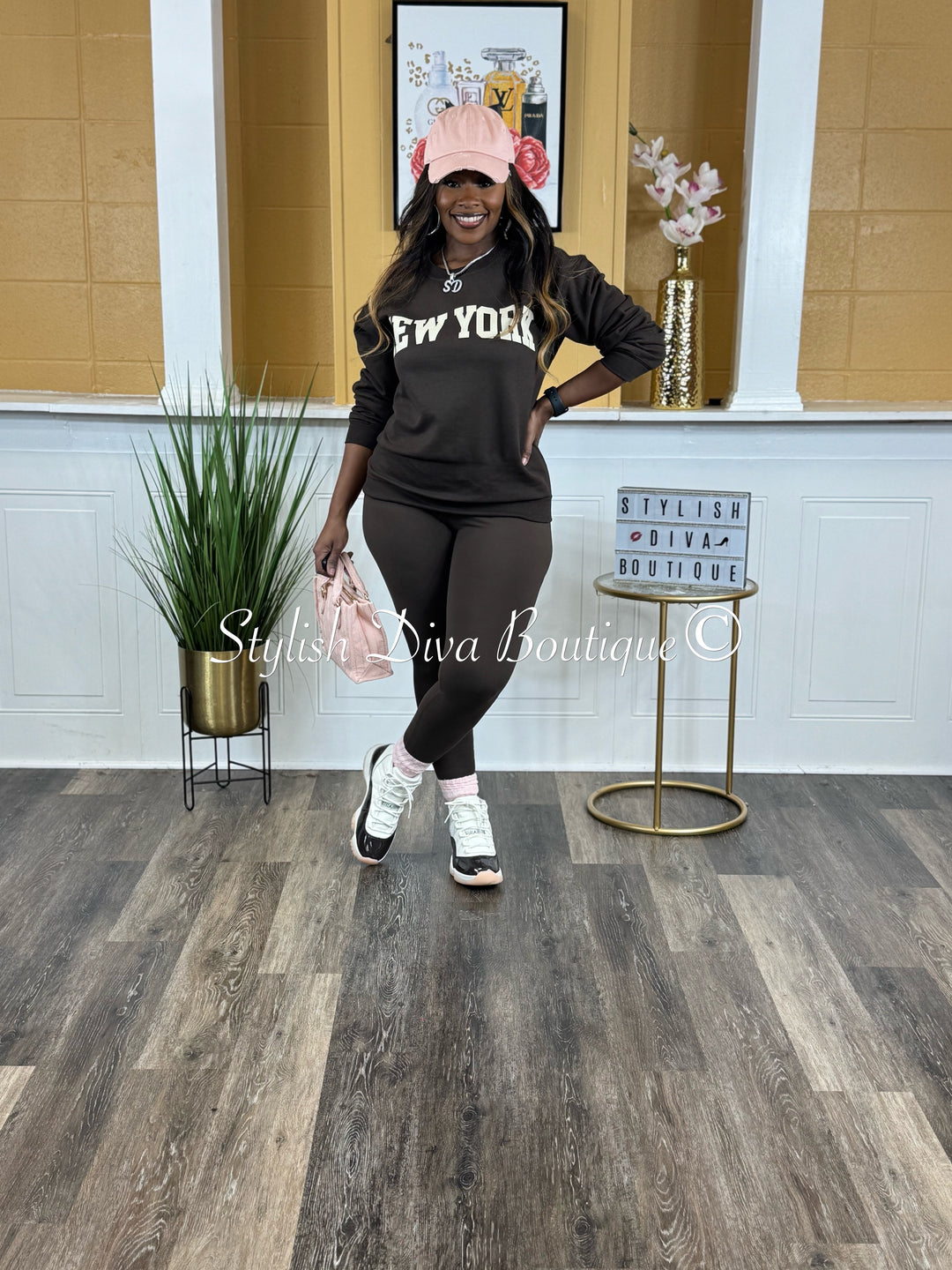 New York Sweatshirt Only up to 3XL (Chocolate/Cream Print)