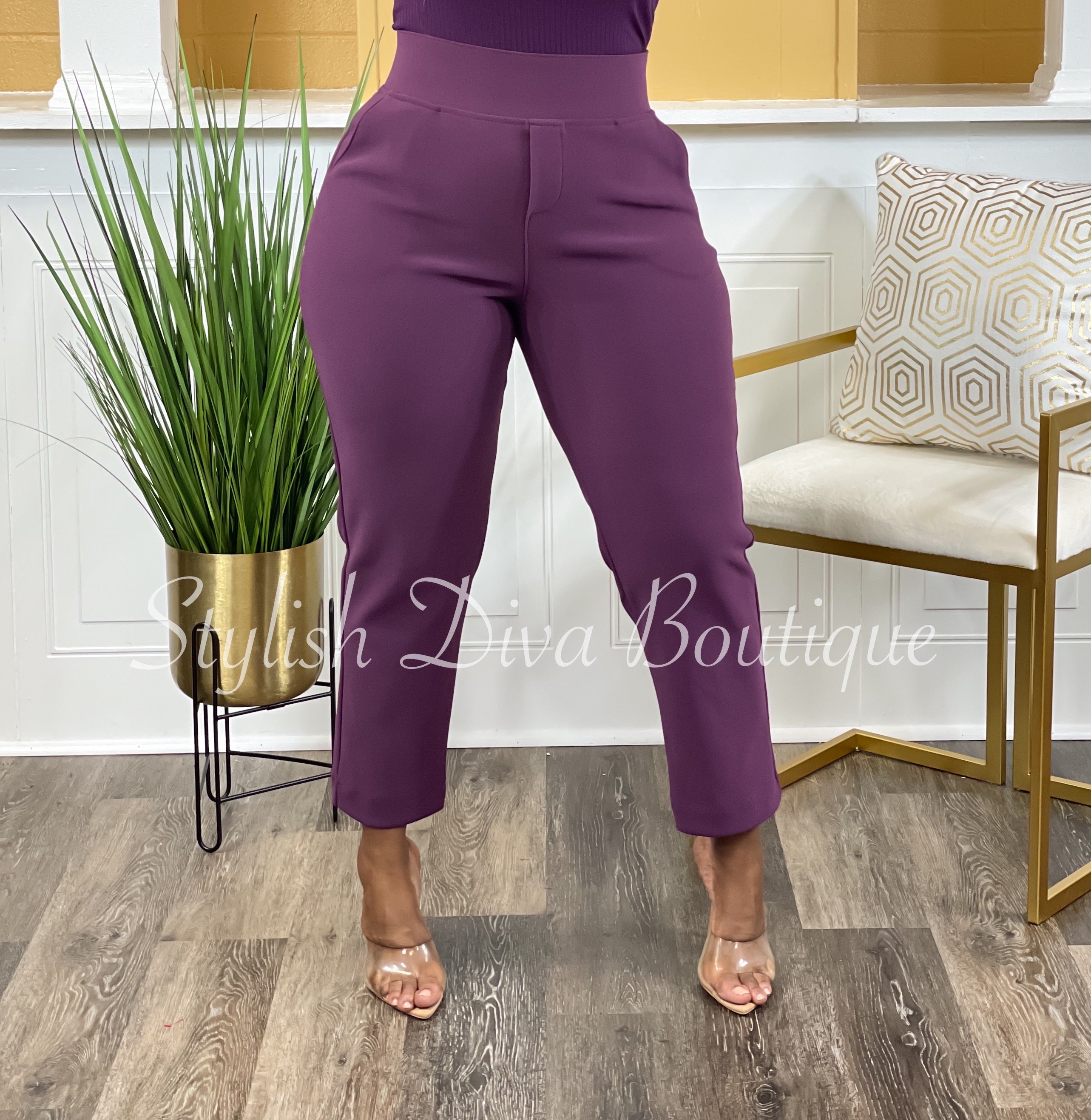 Business Inclusive 2pc Cardigan & Pants Set up to 3XL (Eggplant)