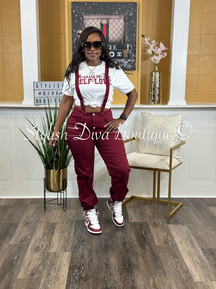 My Vibe Suspender Joggers (Burgundy)