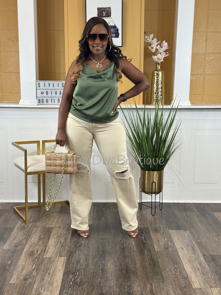 Simply Luxe Satin Cami (Olive)