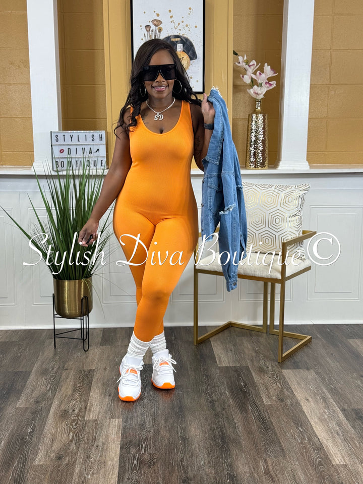 Ribbed Seamless Jumpsuit (Orange)