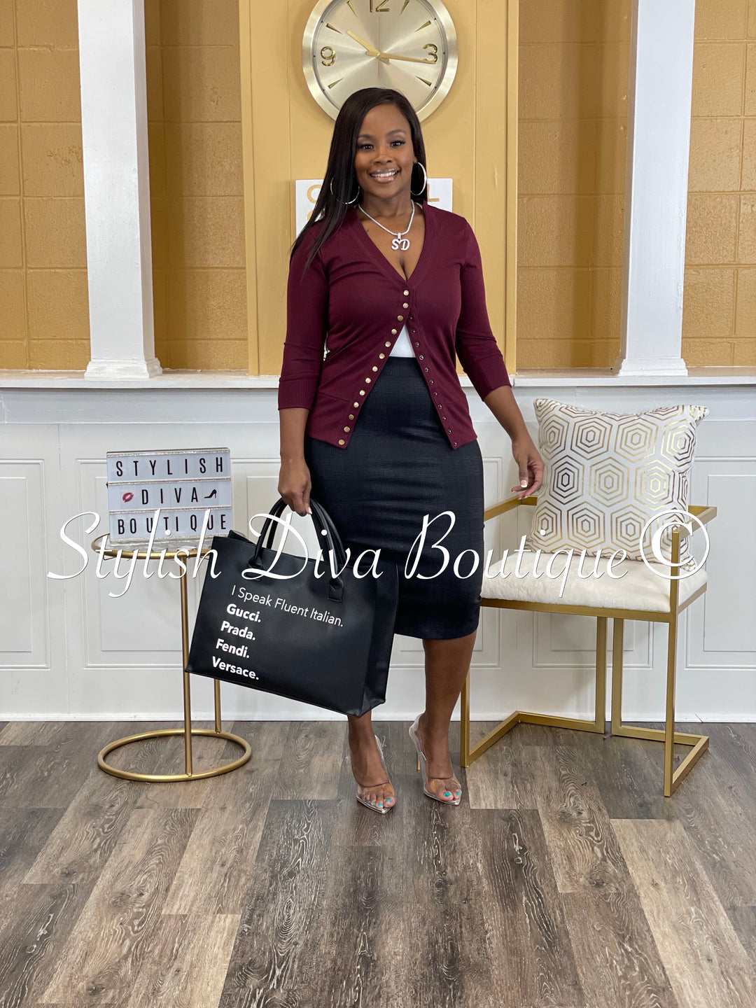 Business Meeting Skirt ONLY up to 3XL (DK Burgundy/Dk Grey Plaid)