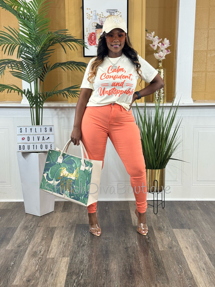 Calm, Confident, &amp; Unstoppable Graphic Tee (Coral Print)