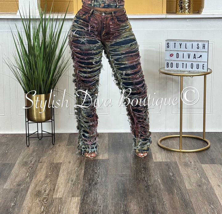 Diva Shred Color Dyed Jeans (Multicolor)