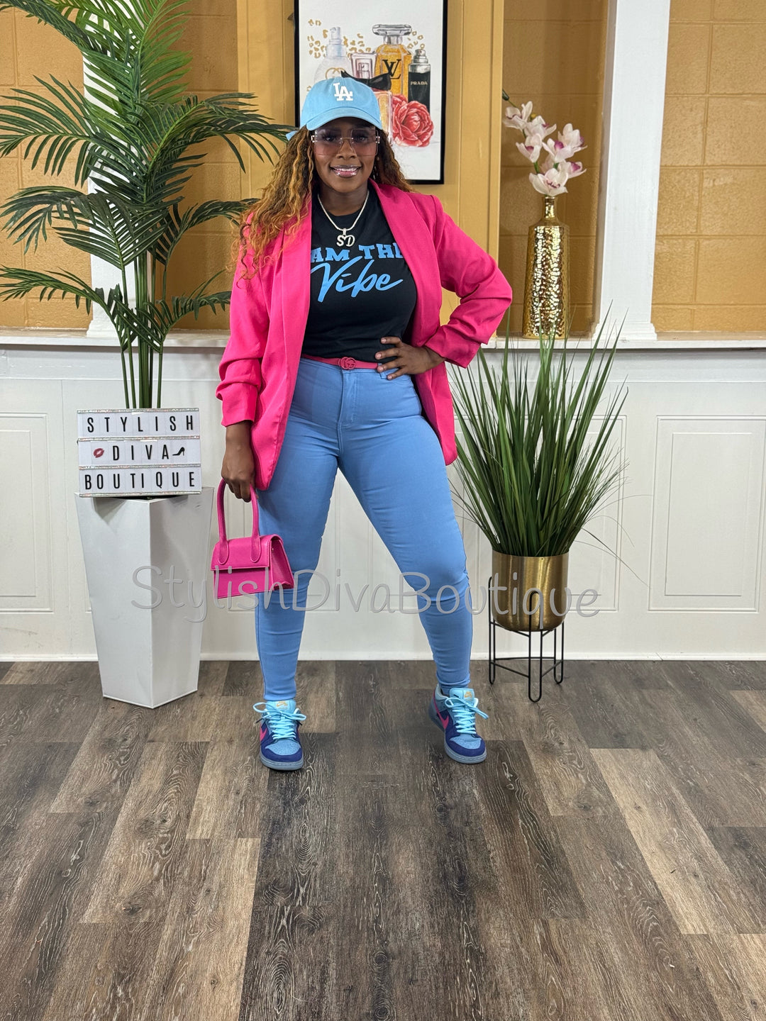 I AM the Vibe Graphic Tee (Black Shirt/Columbia Blue Print)