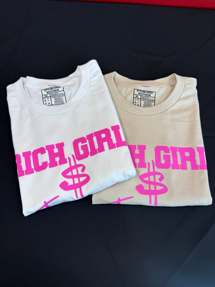 Rich Girl Energy Graphic Tee (Neon Hot Pink Print)