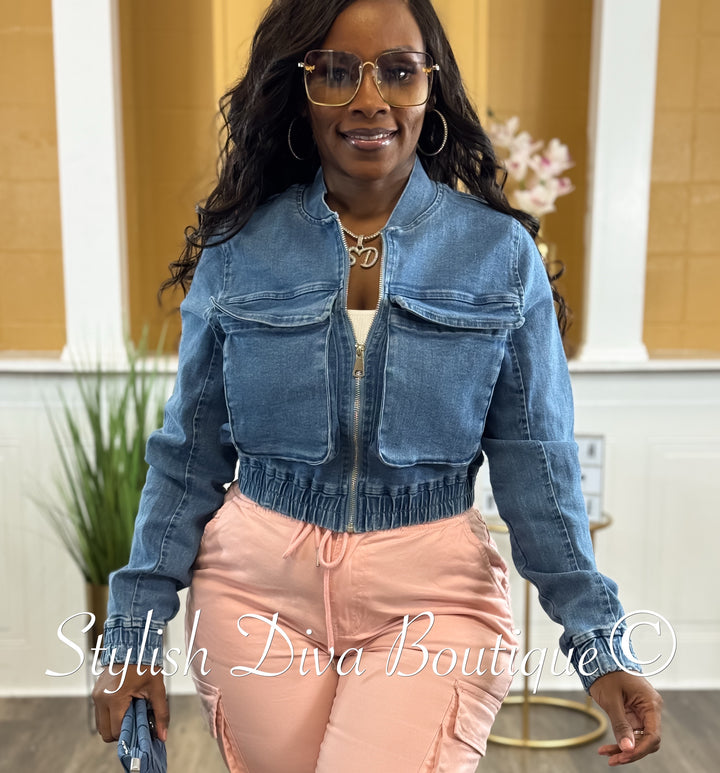 Elite Cargo Denim Jacket (Medium Denim)