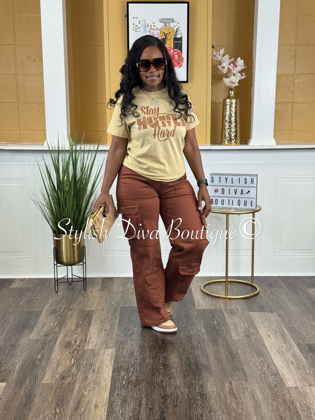 Always Ready Wide Leg Cargo Pants (Rust Brown)