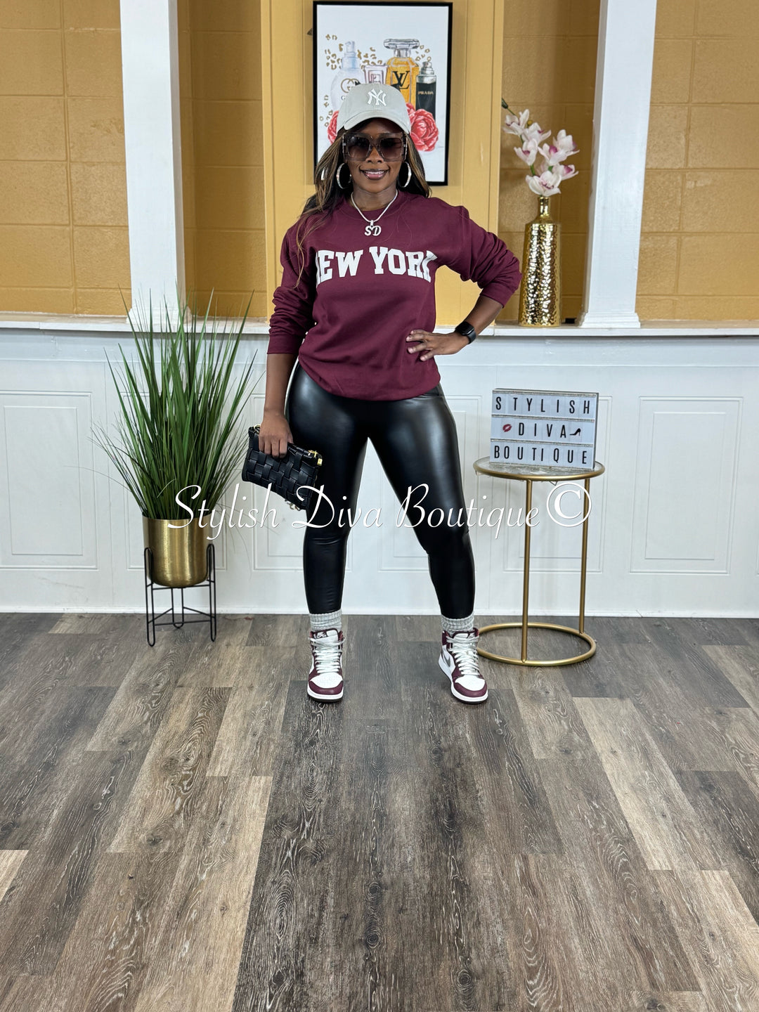 New York Sweatshirt Only up to 3XL (Burgundy/Grey Print)