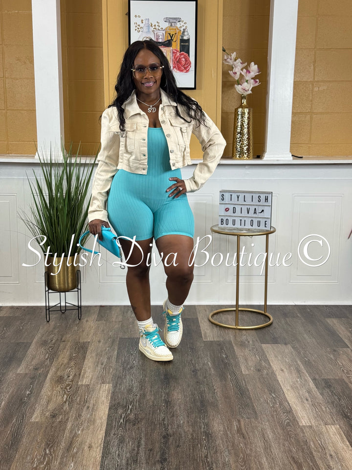 Ayla Sleeveless Ribbed Romper (Jade)