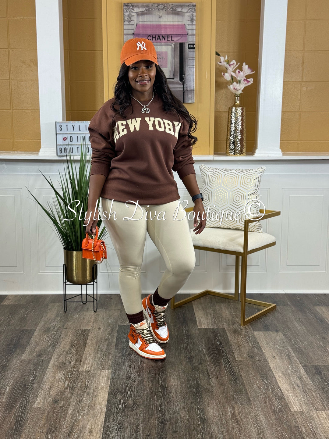 New York Sweatshirt Only (Brown/Cream Print)