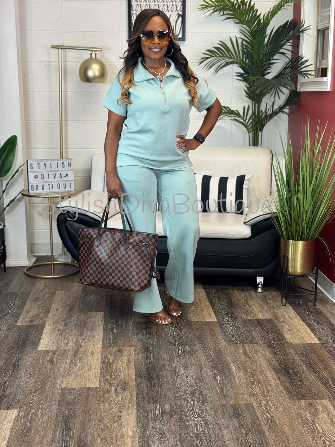 Polished Ease Half Zip Set Up to 3XL (Spring Green)