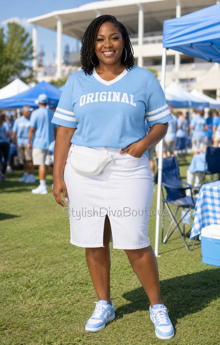 ORIGINAL Varsity Tee (Light Blue/White)