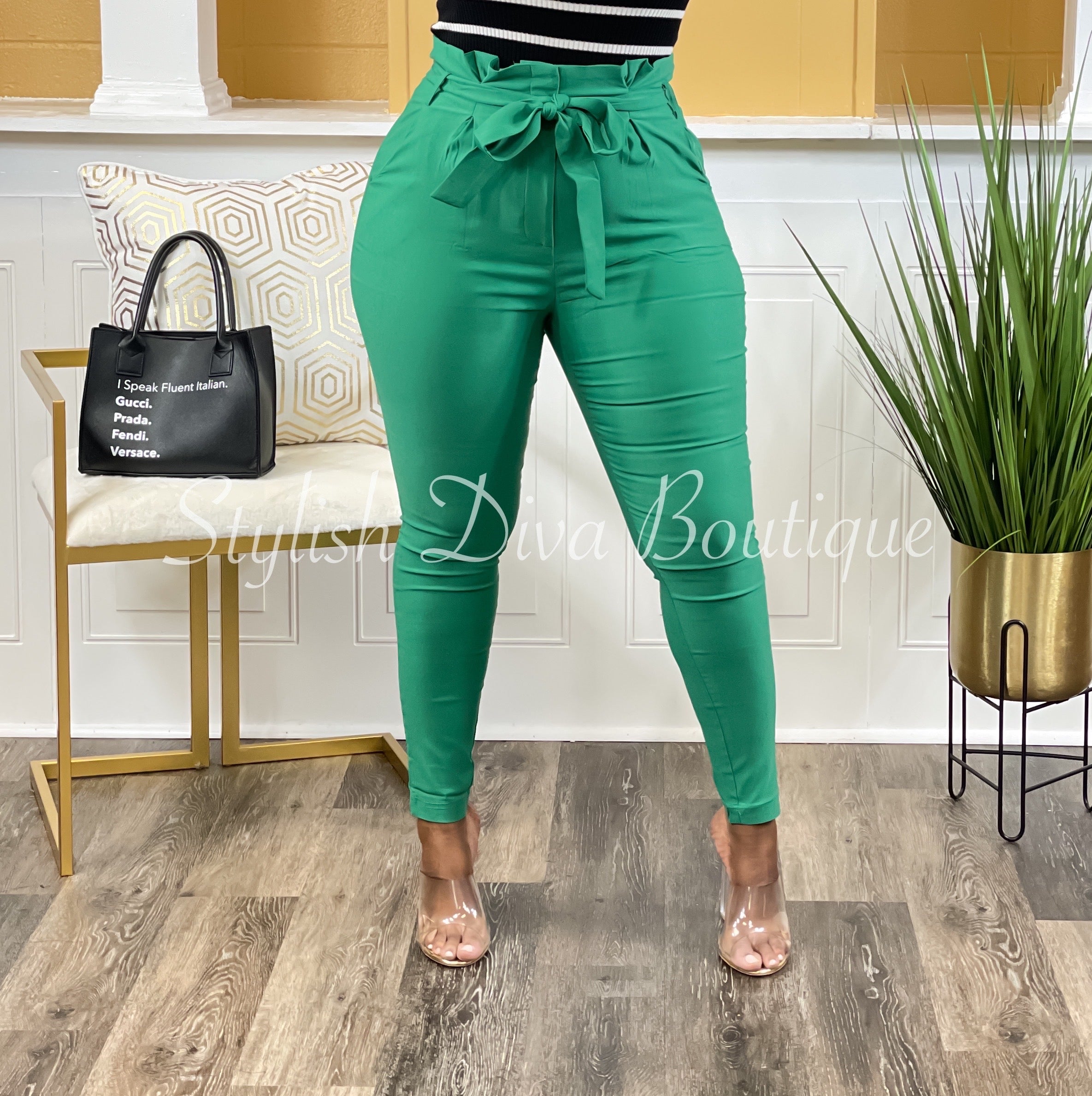 Kelly Green Air Flow Pants With Side Pocket - Main Street Boutique
