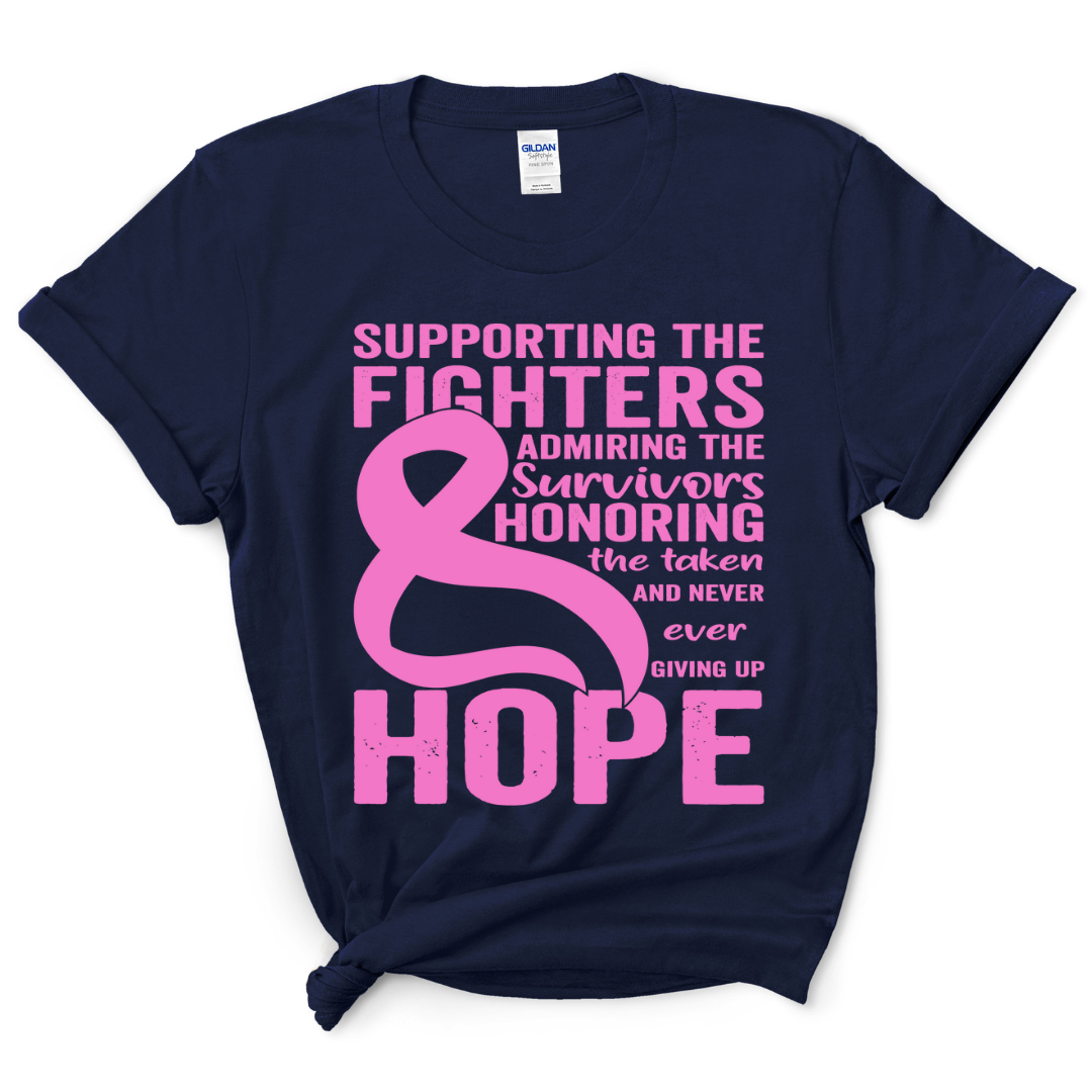 Supporting the Fighters Breast Cancer T-Shirt (Pink Print)