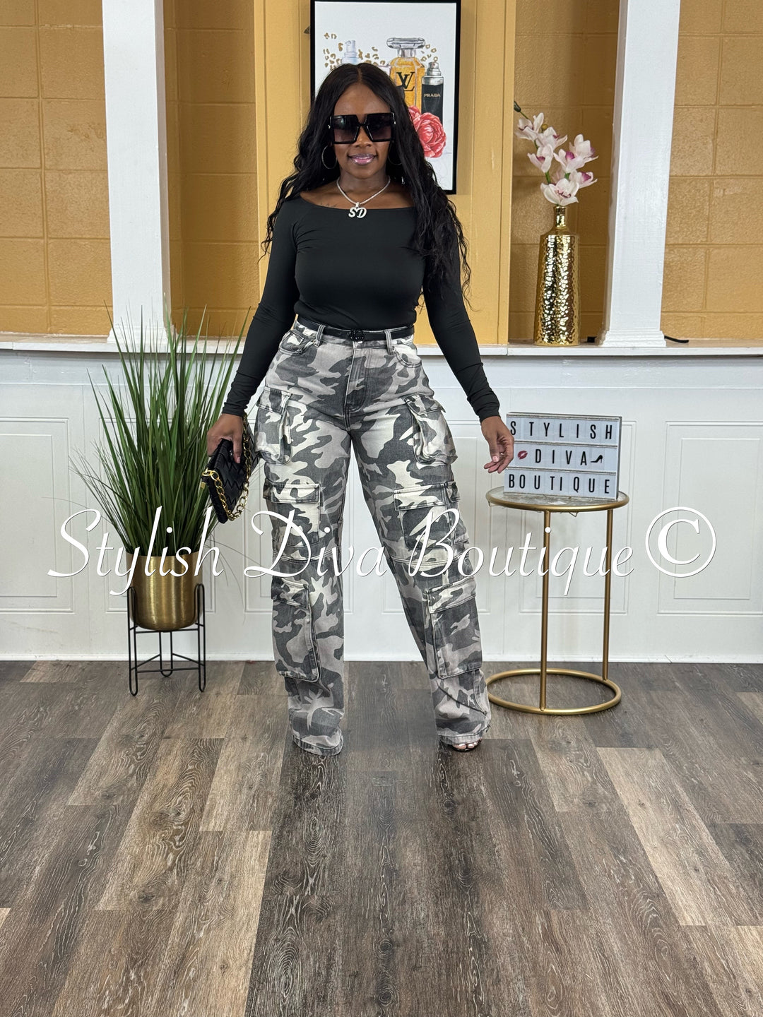 Grey Wash Camo Cargo Pants