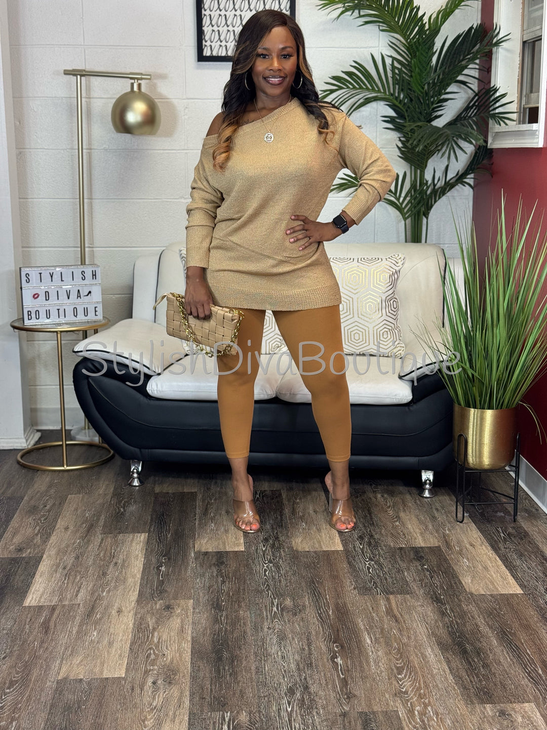 Bobbi Off Shoulder Everyday Sweater (Camel)