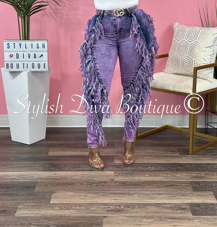 Show Stopper Fringe Jeans (Purple)