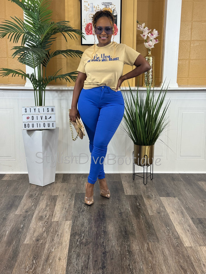 Be You Graphic Tee (Tan Shirt/Royal Blue Print)