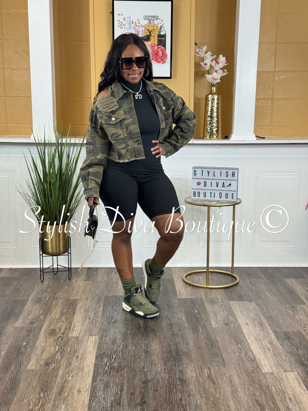 Destiny Distressed Cropped Denim Jacket (Camo Denim)