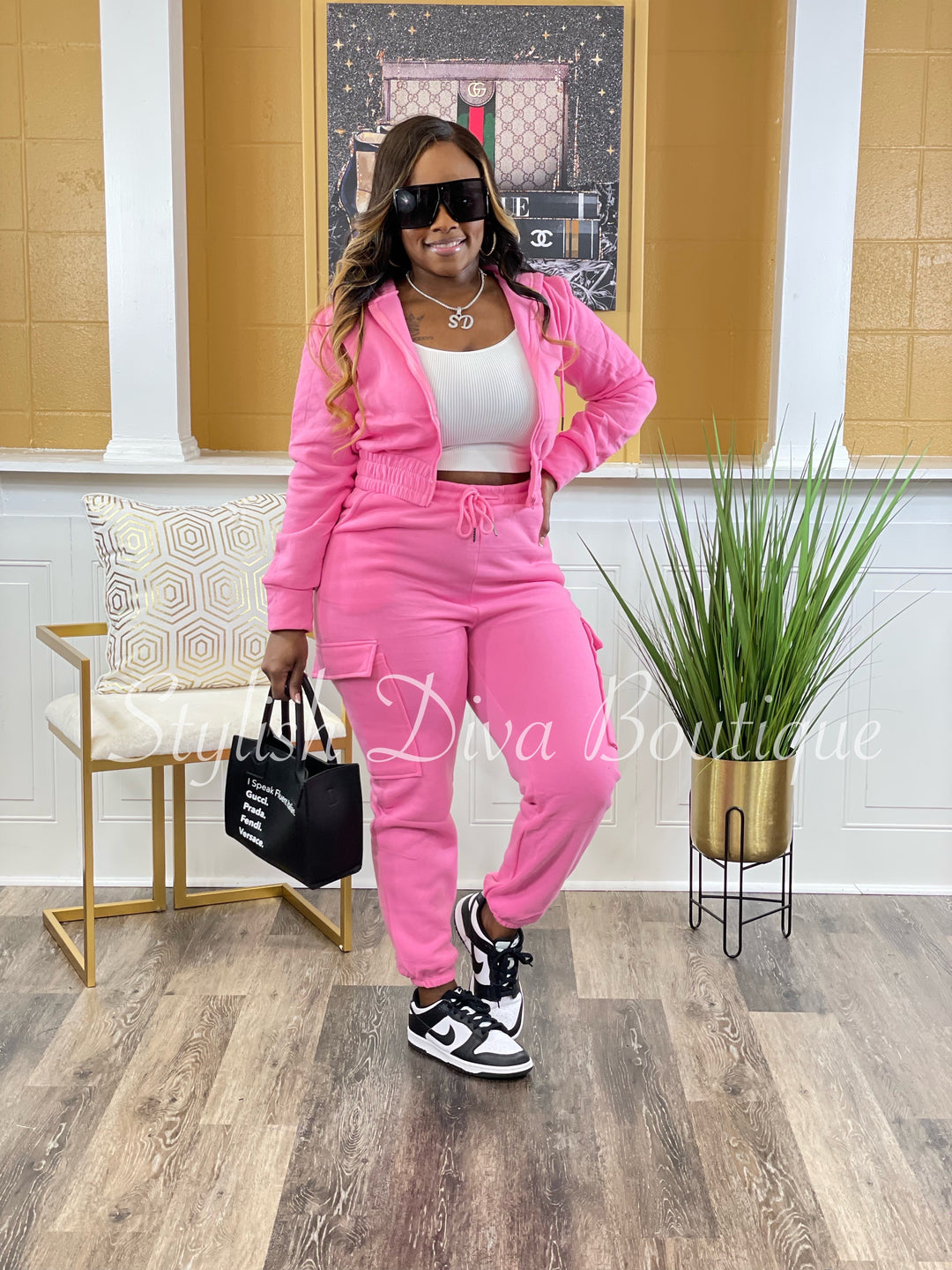 Gone Again 2pc Cropped Hoodie Jogger Set (Pink)