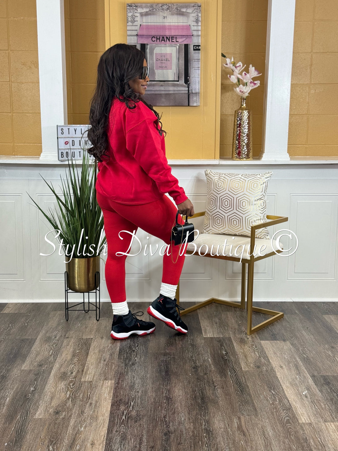 Chicago Oversized Sweatshirt & Leggings 3pc Set (Red Top w/ Red & Black Leggings)