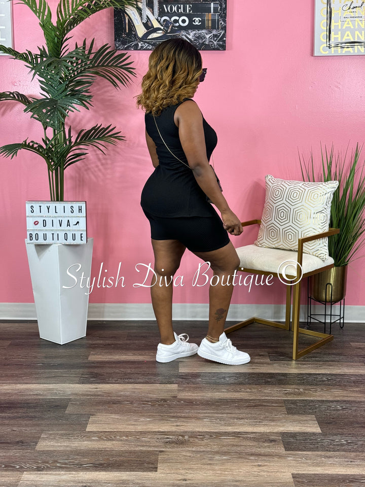 Mila Ribbed Short Set up to 3XL (Black)