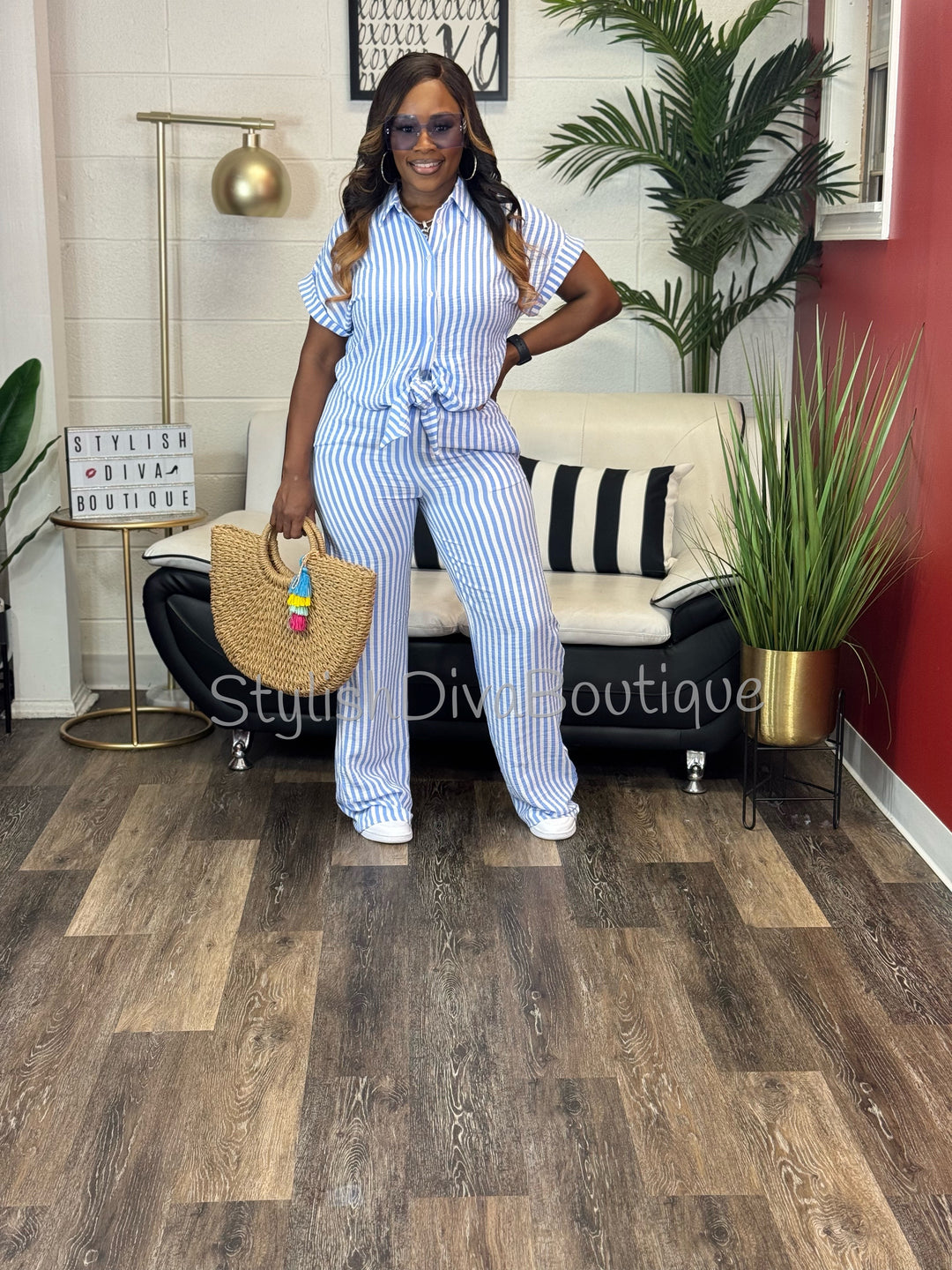 Coastal Diva Pants Set (Blue/White)