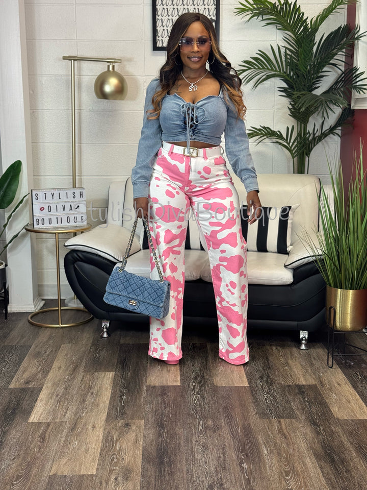 Courtney Puff Sleeve Denim Crop Top (Light Denim)