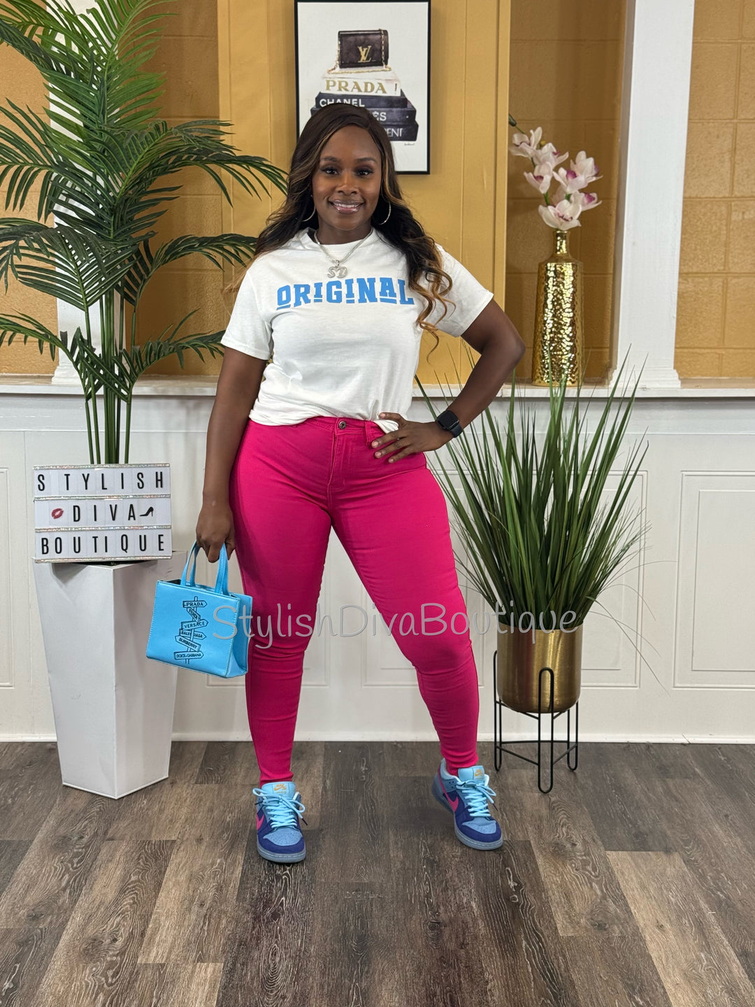 ORIGINAL Signature Graphic Tee (White Shirt/Columbia Blue Print)