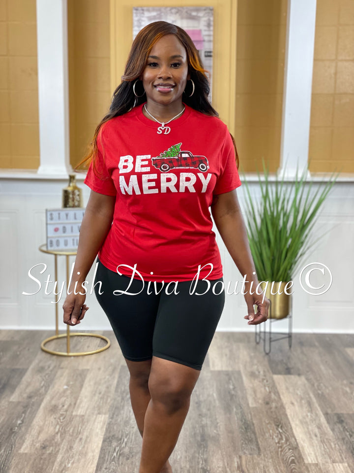 Be Merry Christmas Graphic T-Shirt up to 3XL (Red/Multi Print)