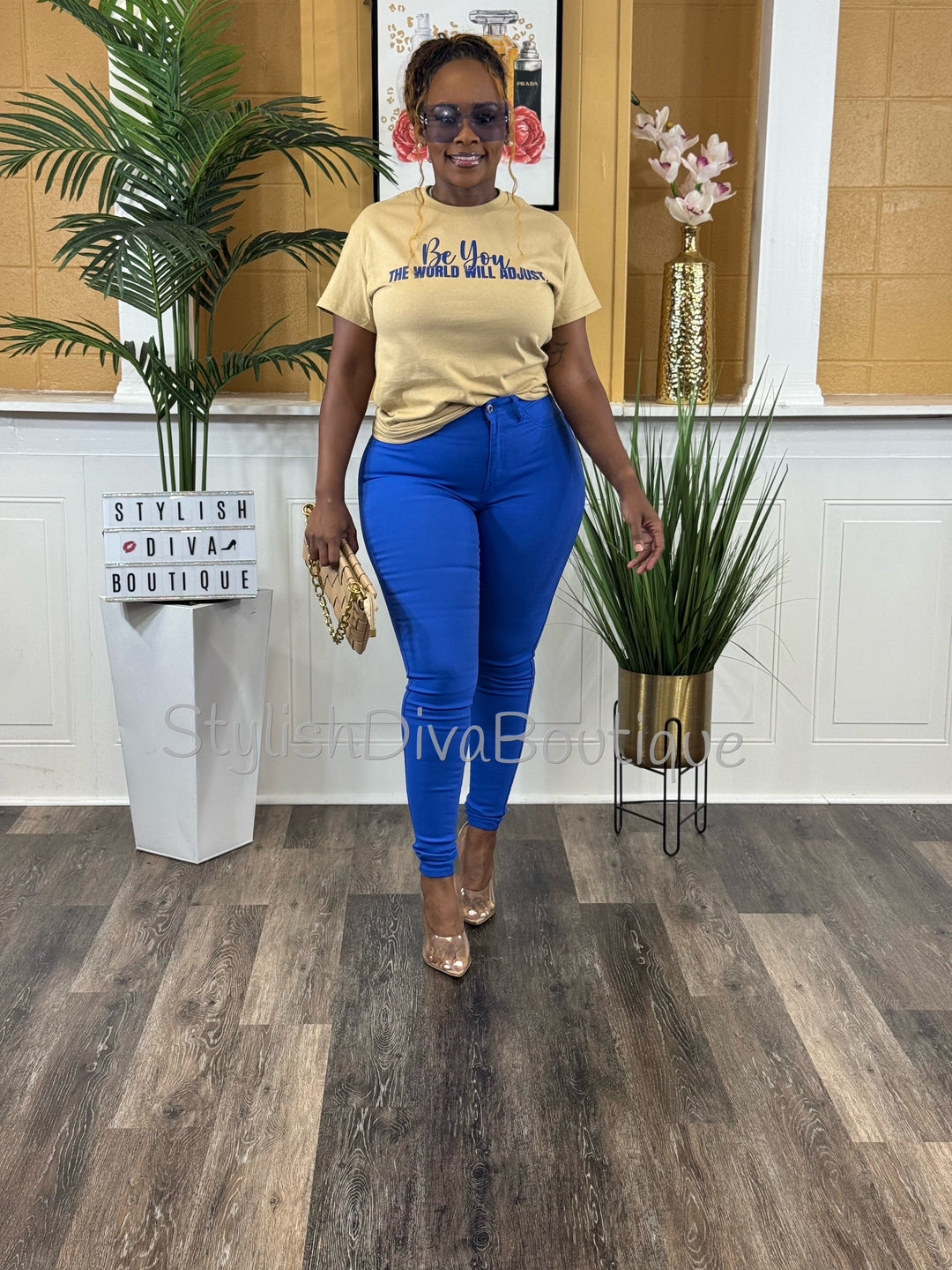 Be You Graphic Tee (Tan Shirt/Royal Blue Print)