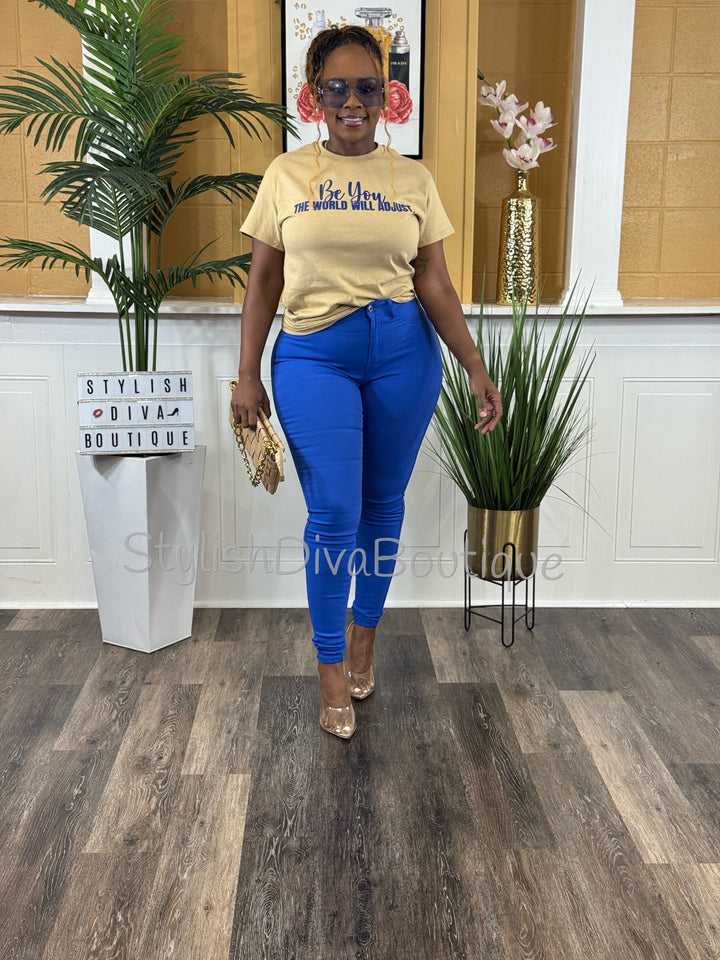 Be You Graphic Tee (Tan Shirt/Royal Blue Print)