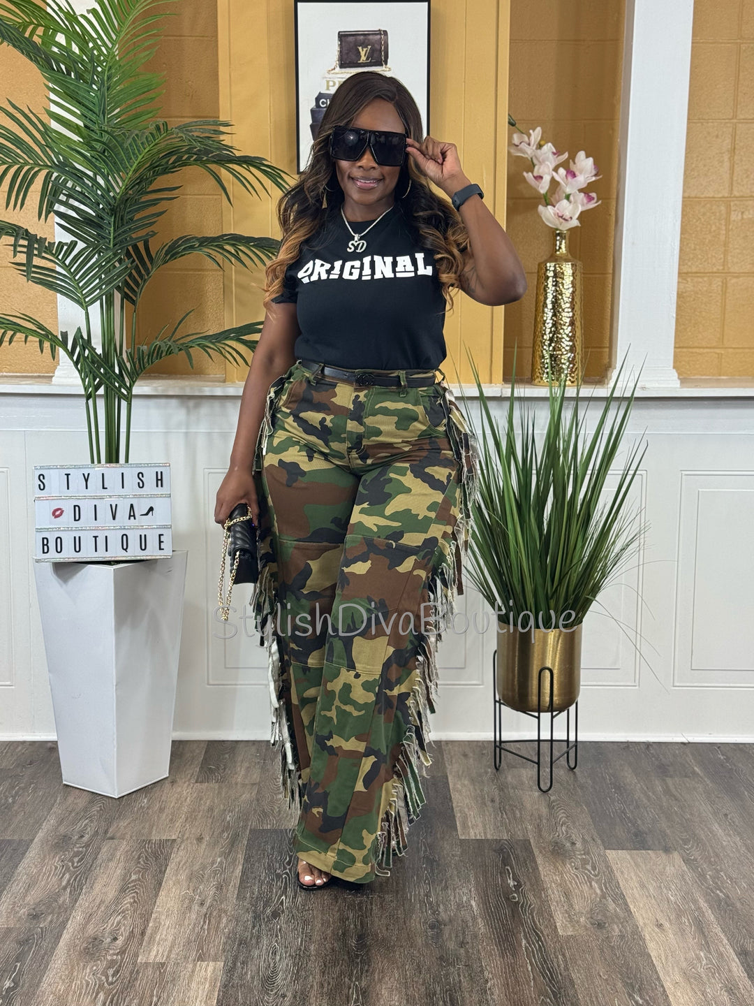 Wild Side Camo Fringe Jeans
