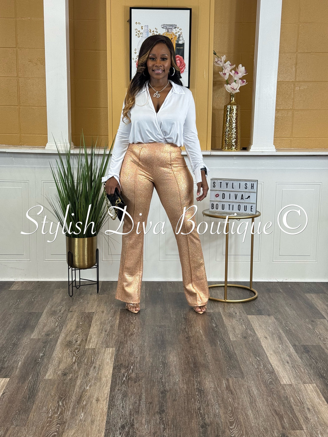 Golden Hour Shimmering Pants (Champagne Gold)